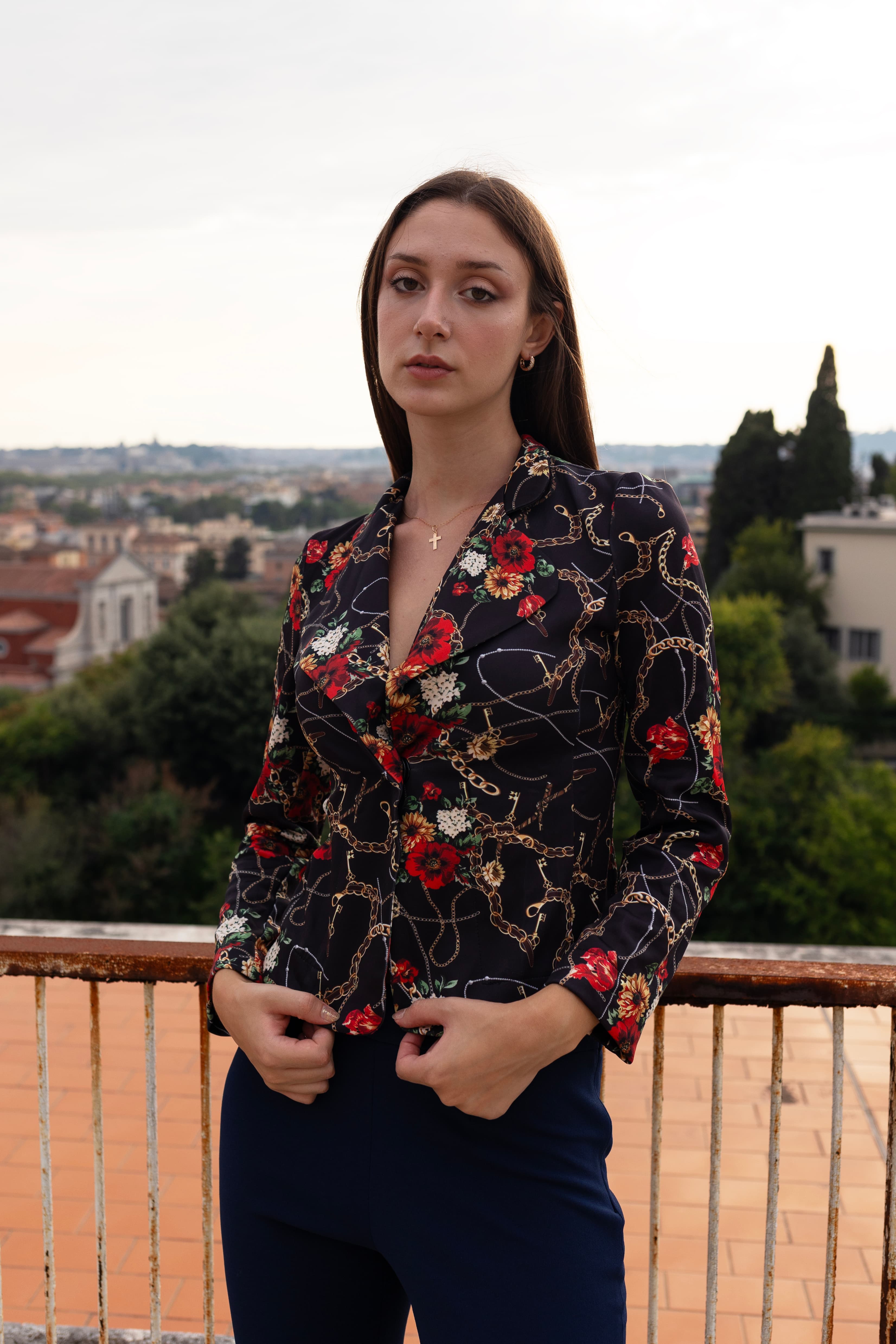 Chain print dress and jacket set