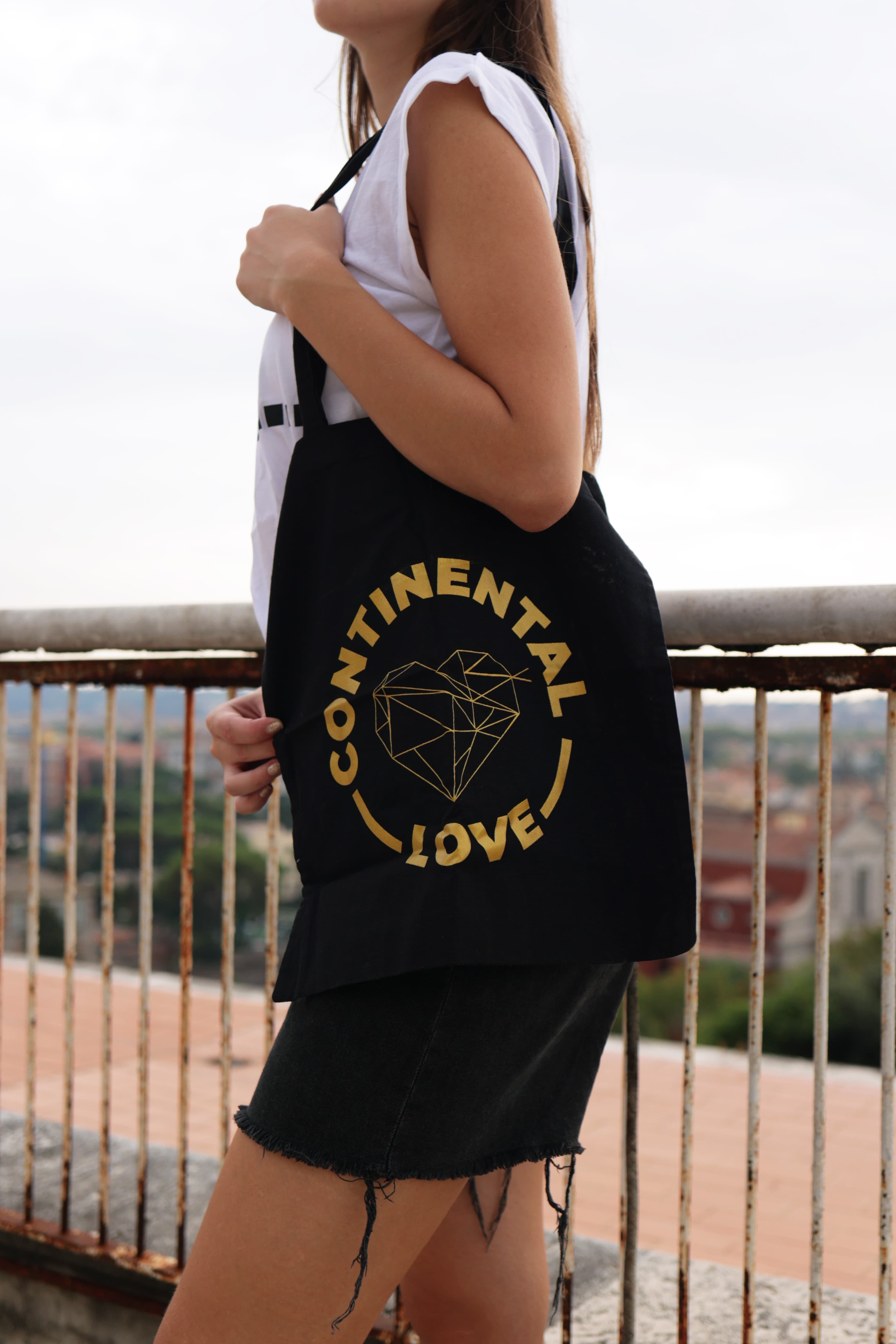 Black Continental Love tote bag