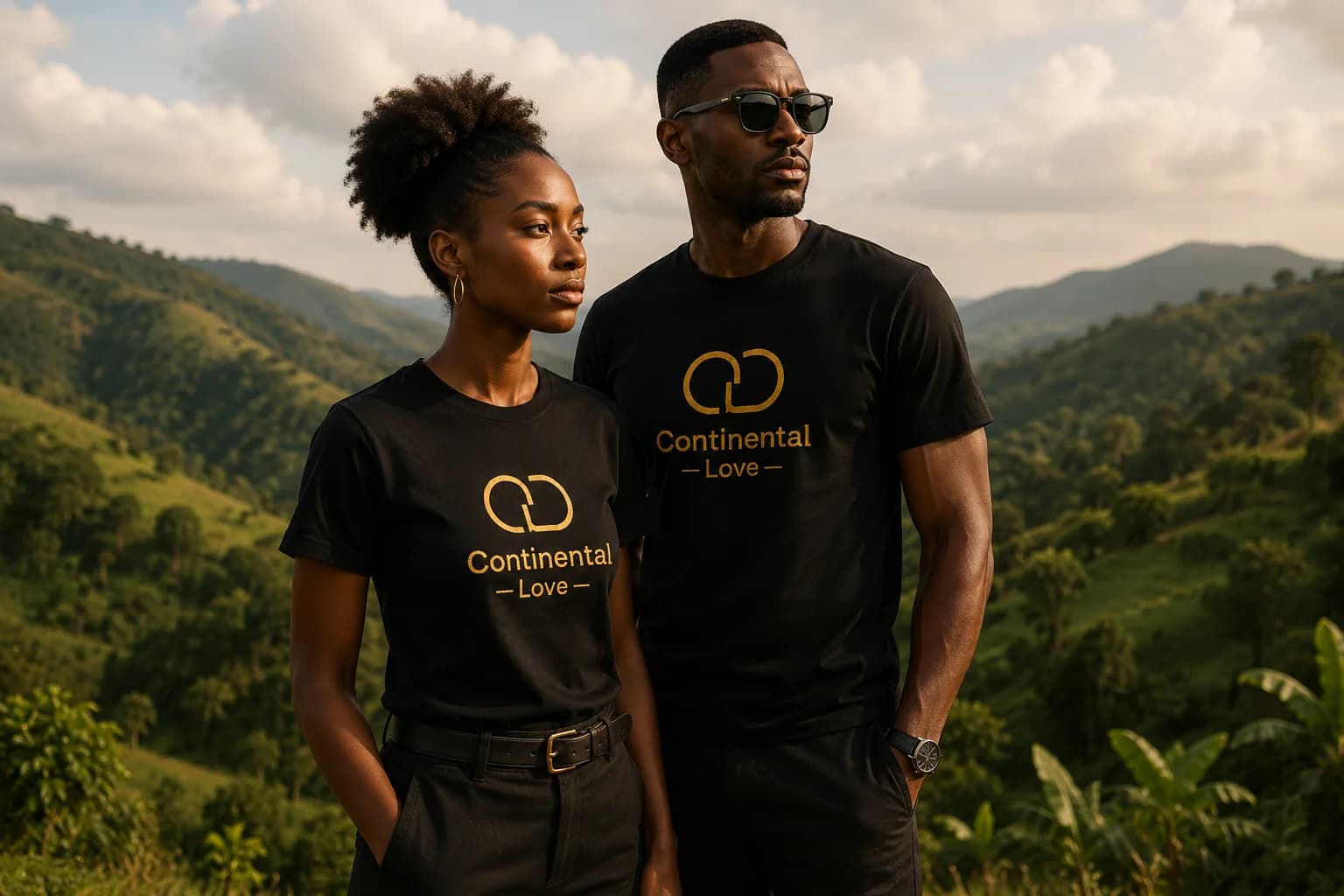 Models wearing Continental Love apparel in the Ugandan highlands