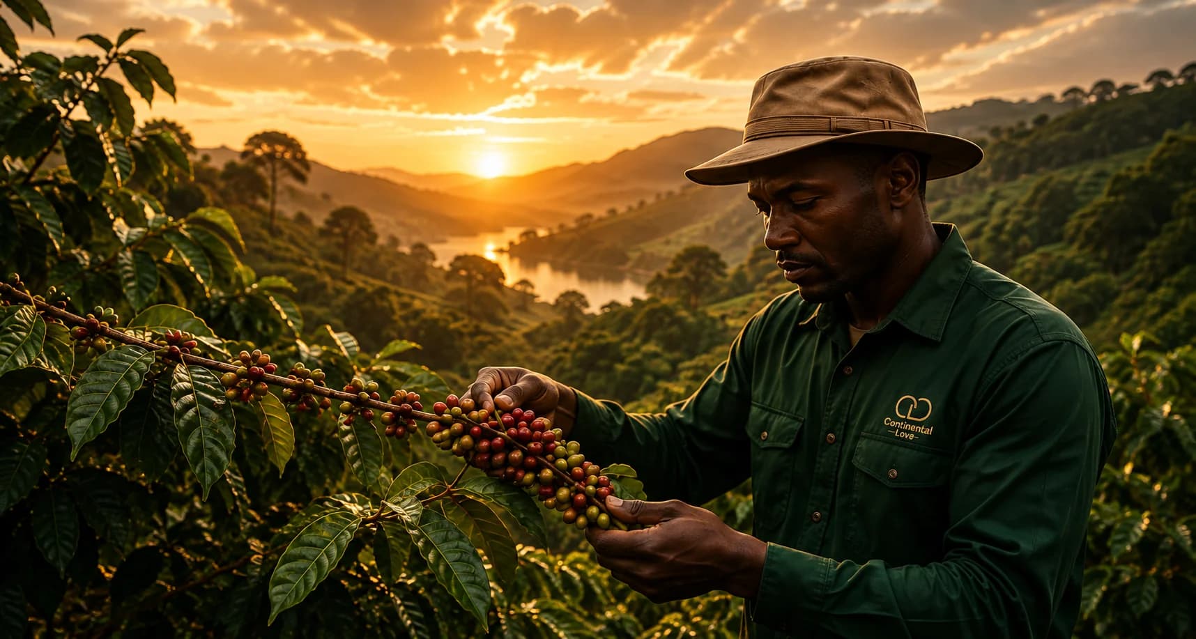 Coffee grower tending cherries in the highlands