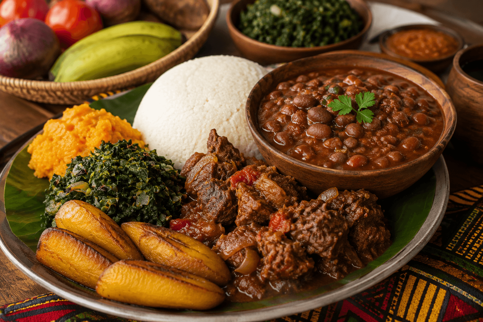 A table of Ugandan dishes